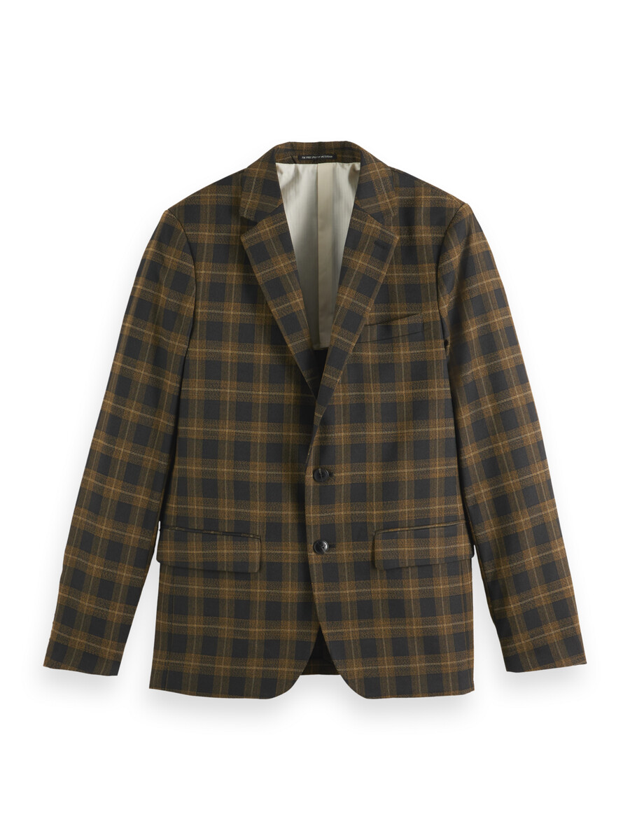 blazer de corte regular con cuadros teñidos en hilo y botonadura sencilla