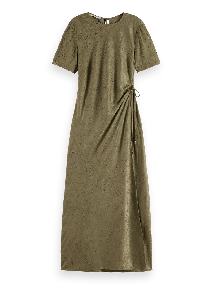 vestido cruzado midi de satén arrugado