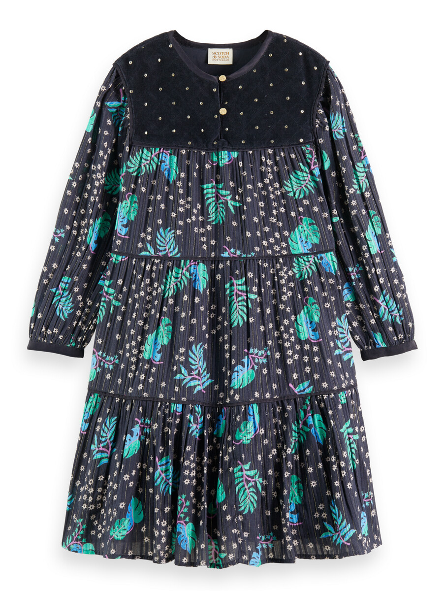 vestido de niña con detalle de terciopelo estampado por todas partes