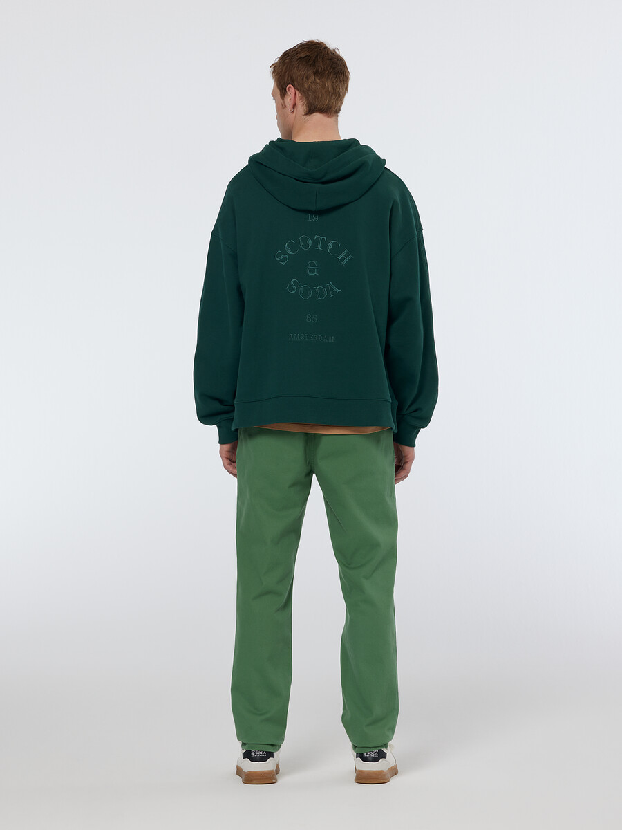 sudadera con capucha holgada con media cremallera y ribete de canalé