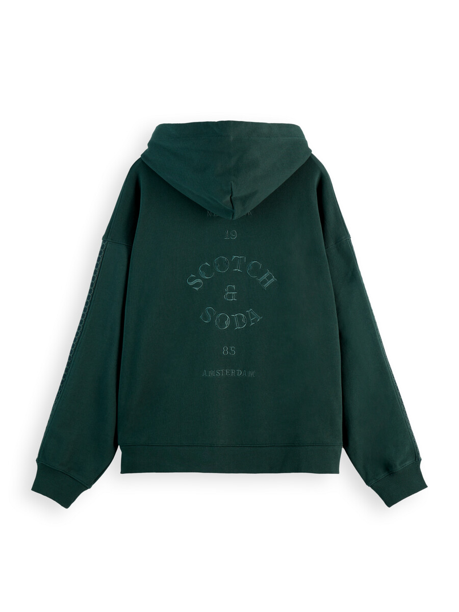 sudadera con capucha holgada con media cremallera y ribete de canalé