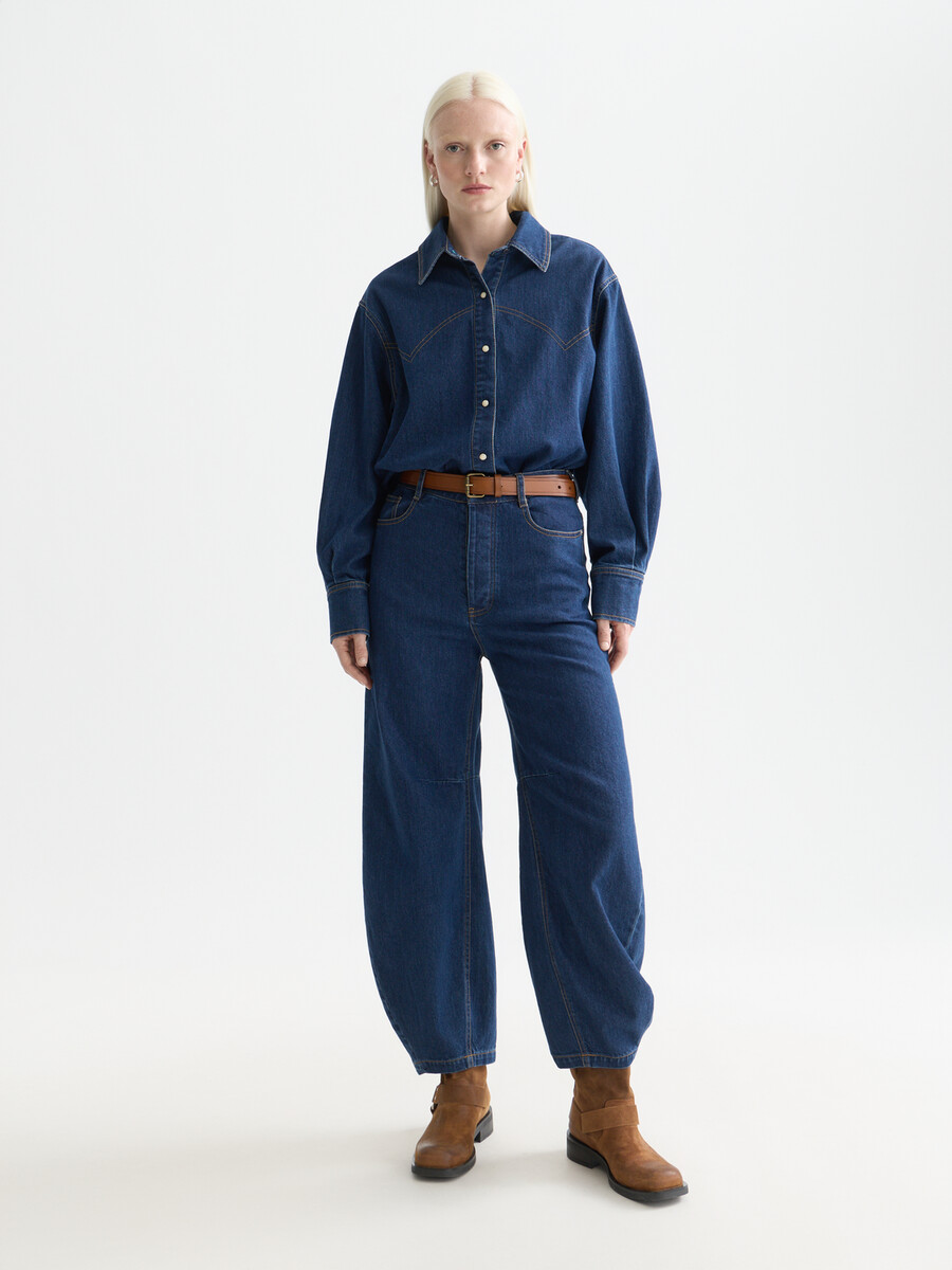 jeans de tiro alto tipo barril the loop