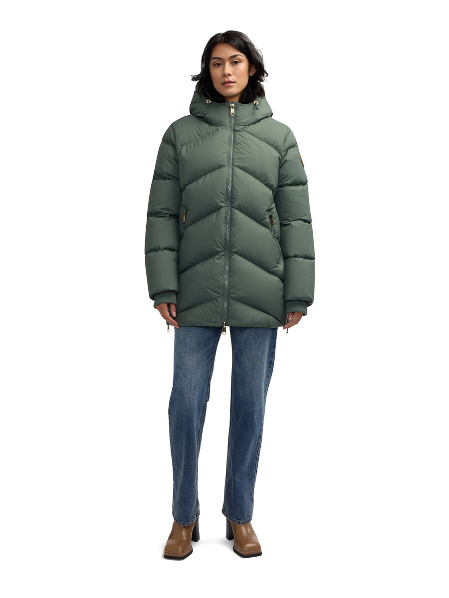 chaqueta acolchada con diseño de chevron invertido y caja fallon