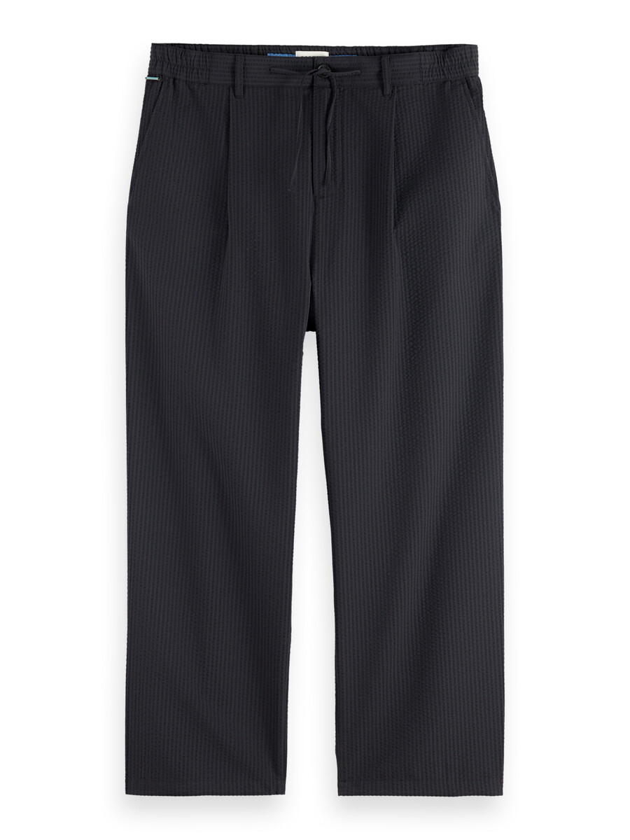 pantalón jogger recto plisado y relajado de mezcla de algodón de seersucker