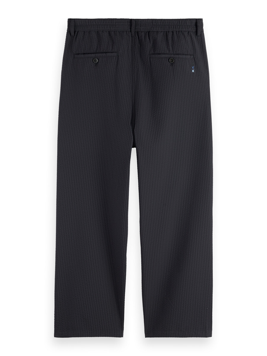 pantalón jogger recto plisado y relajado de mezcla de algodón de seersucker