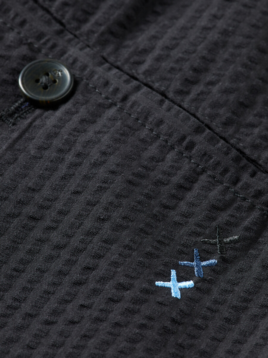 pantalón jogger recto plisado y relajado de mezcla de algodón de seersucker