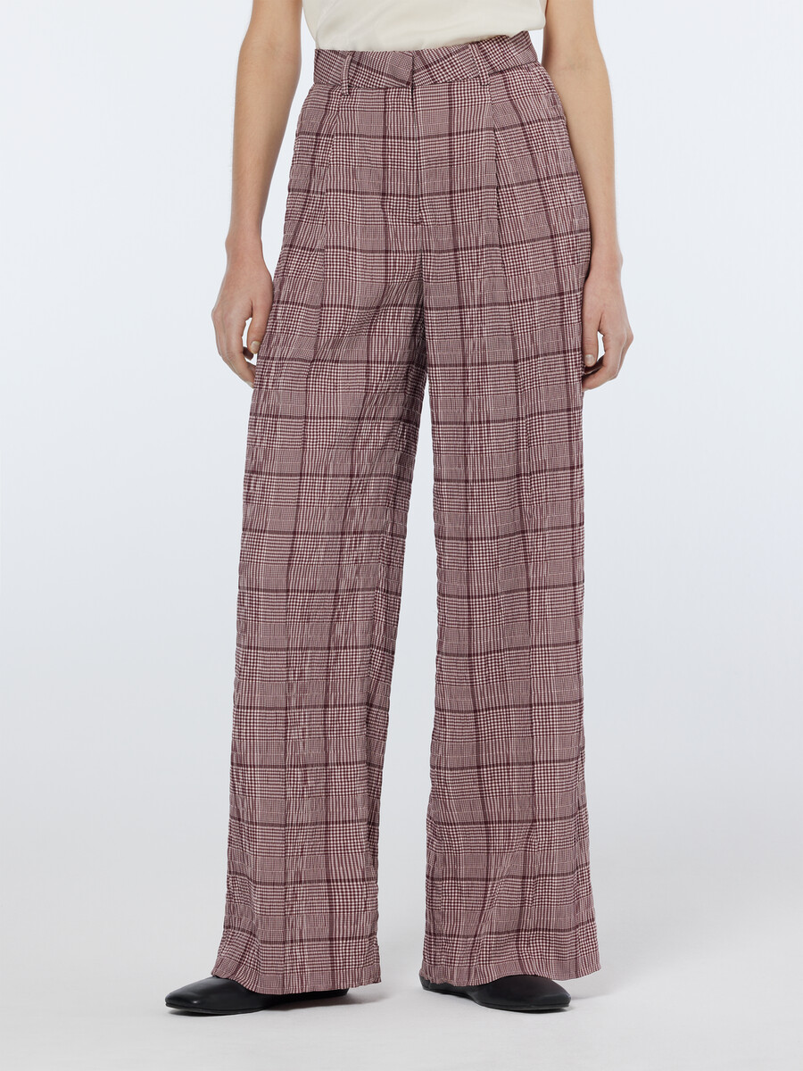 pantalón de seersucker príncipe de gales de tiro alto y pierna ancha rose