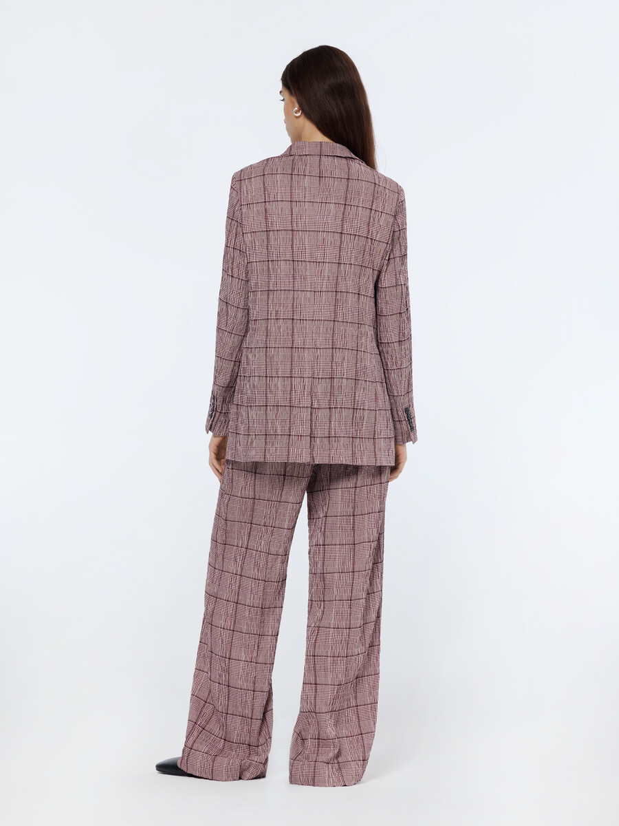 pantalón de seersucker príncipe de gales de tiro alto y pierna ancha rose