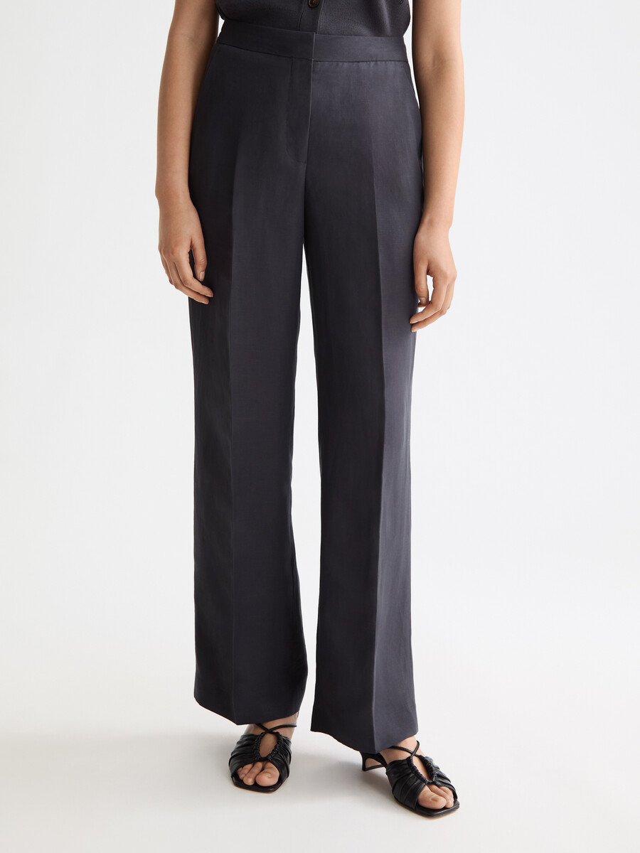 edie - pantalón drapeado de tiro alto y pierna ancha