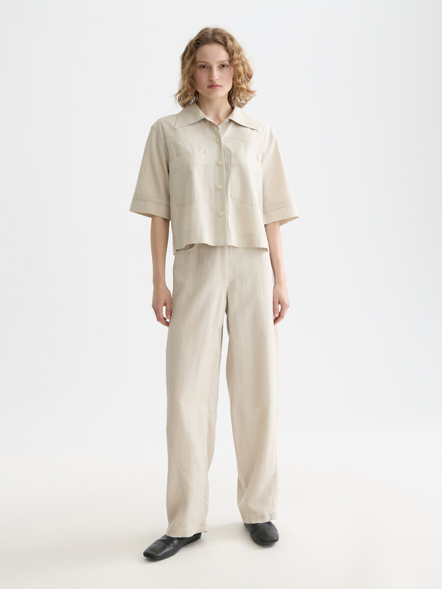 lotus - pantalones de sarga con tiro alto y pierna ancha