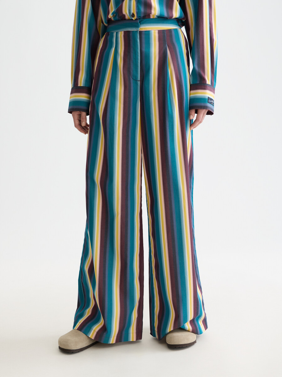 eleni - pantalones de rayas de tiro alto y pierna ancha