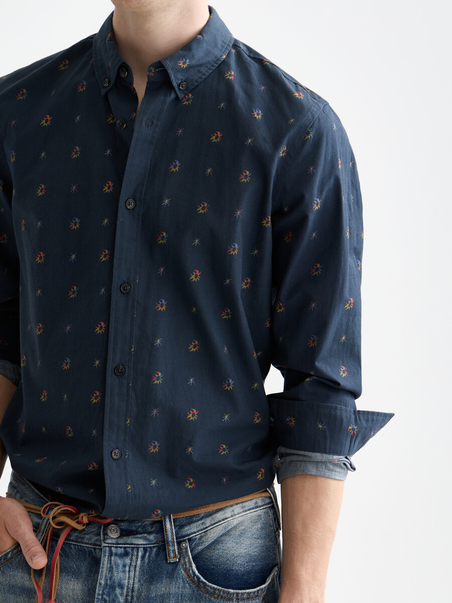 camisa ajustada de algodón estampada